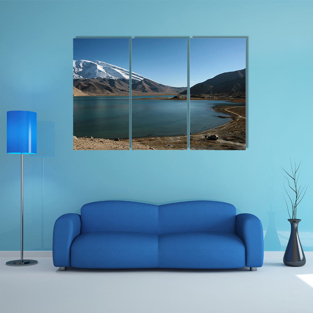 Mountain Muztahgata And Kara Kul Lake In Xinjiang China Canvas Wall Art