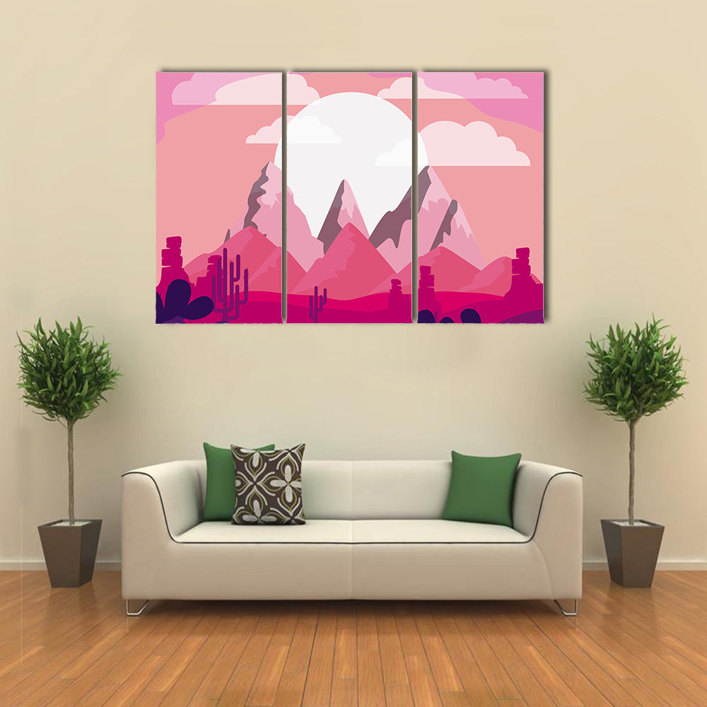Desert Sunset Mountain Illustration Canvas Wall Art