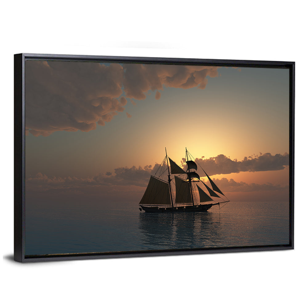Schooner at Sunset on the Sea Canvas Wall Art