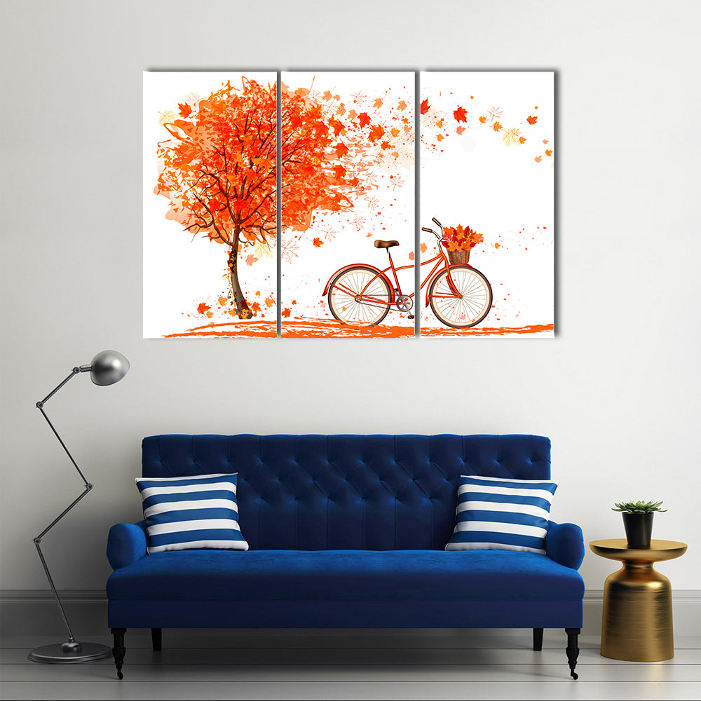 Bicycle Under Autumn Tree Canvas Wall Art