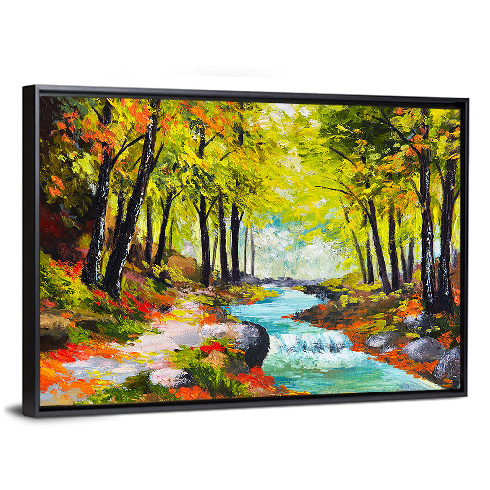 River in Autumn Forest Canvas Wall Art