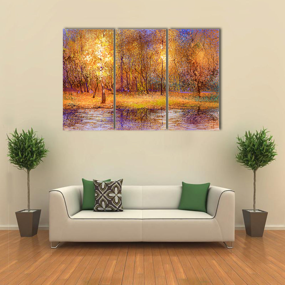 Colorful Autumn Trees at Lakeside Canvas Wall Art