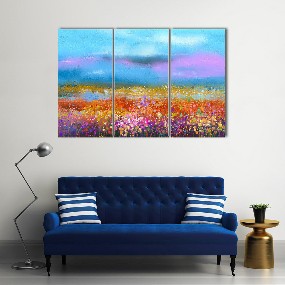 Watercolor Spring Meadow with Golden Horizon Canvas Wall Art