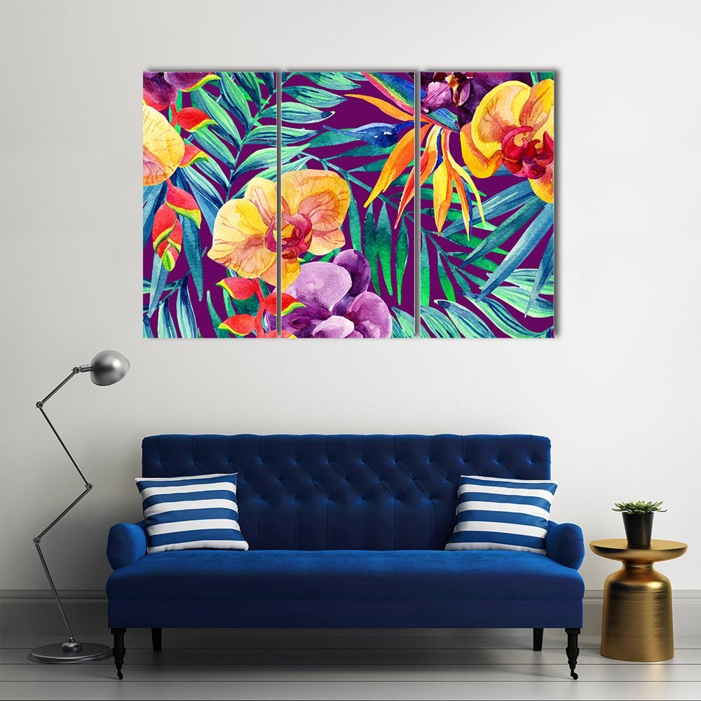 Tropical Jungle Watercolor Floral Canvas Wall Art
