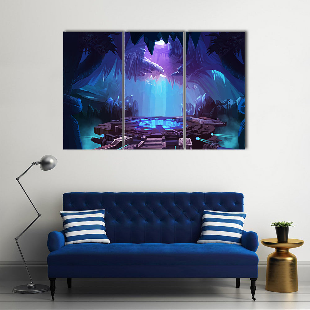 Mysterious Cavern with Glowing Platform Canvas Wall Art