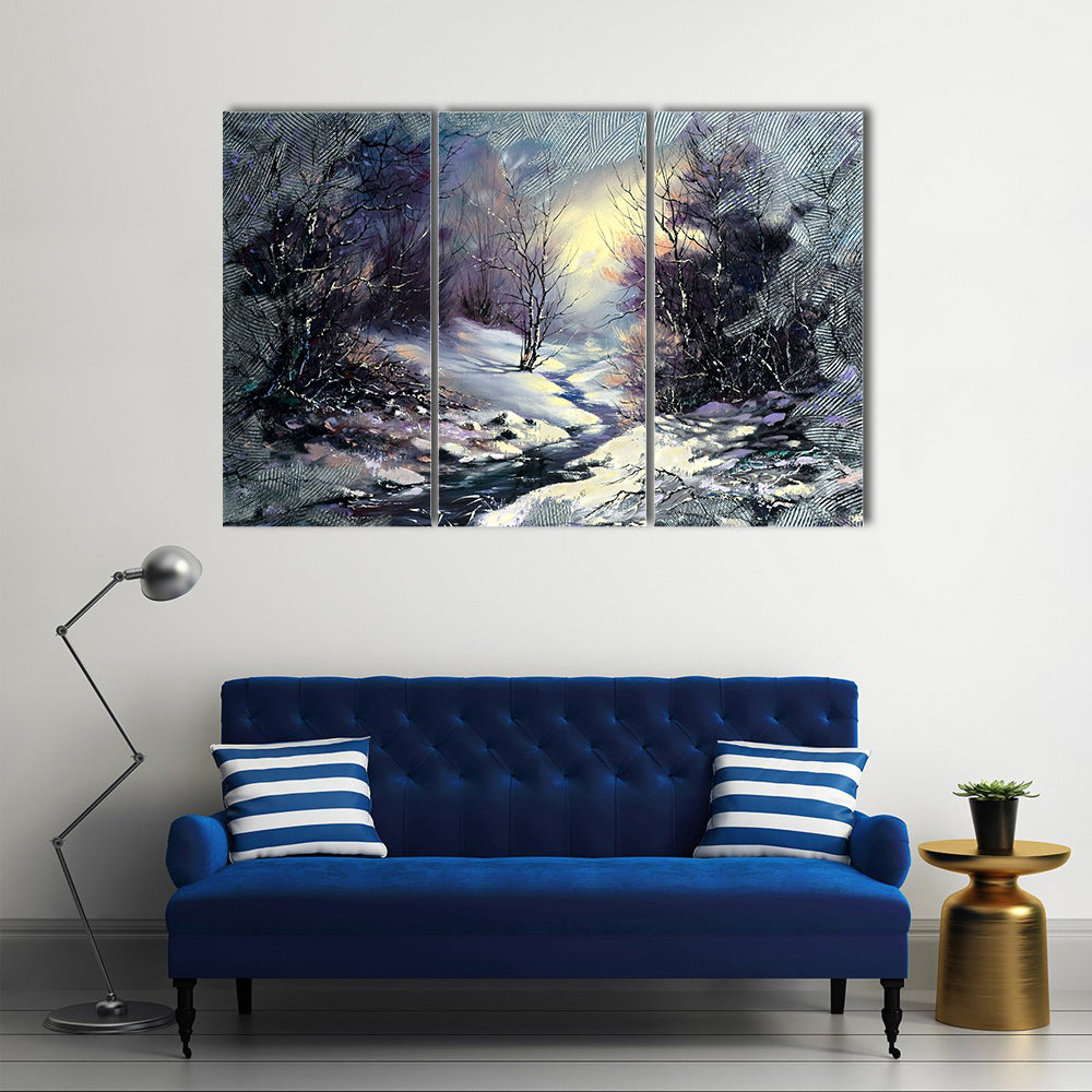 River In Winter Woods Canvas Wall Art