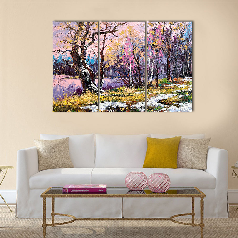 Autumn On Bank Of Lake Canvas Wall Art