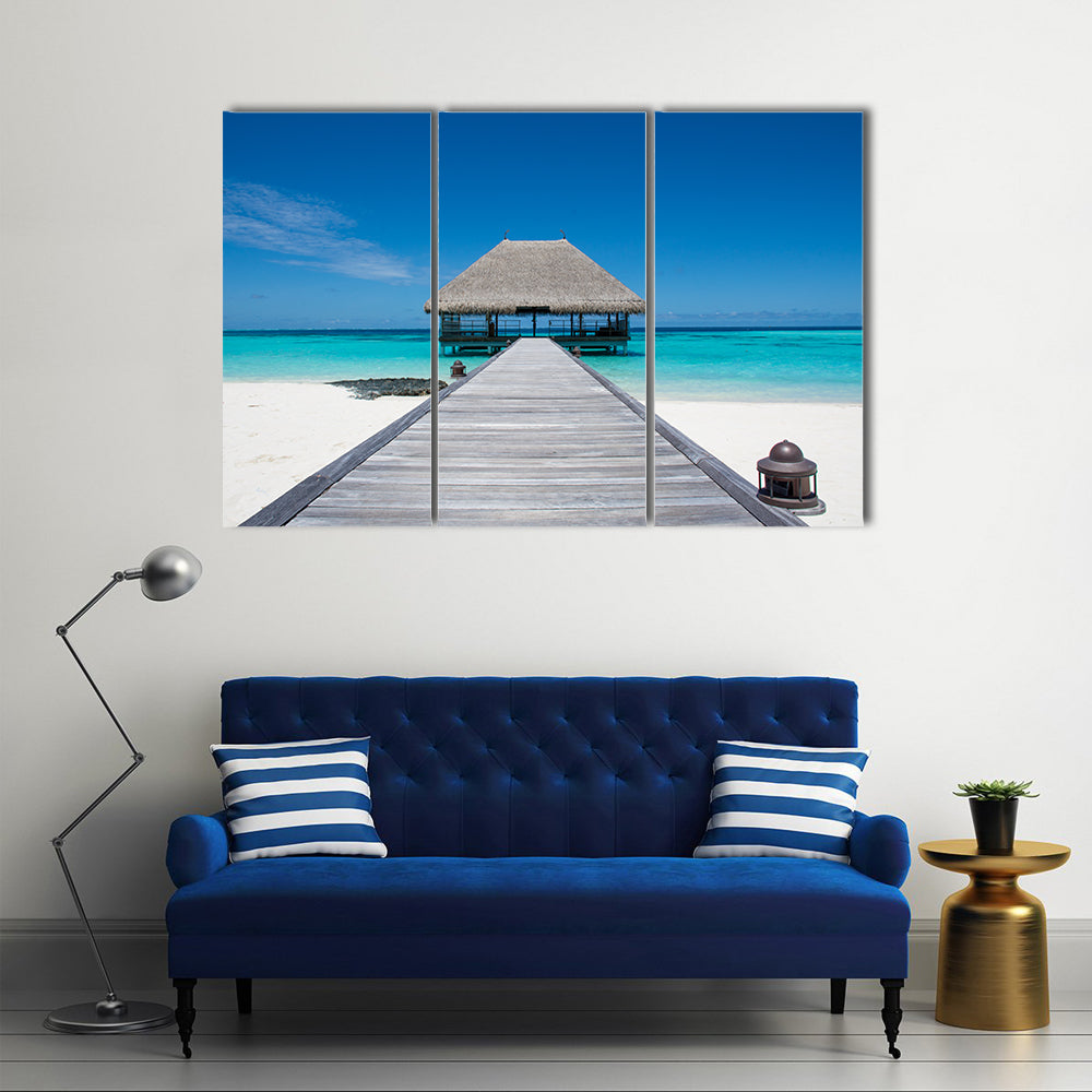 Maldives Wooden Pier to Overwater Bungalow Canvas Wall Art