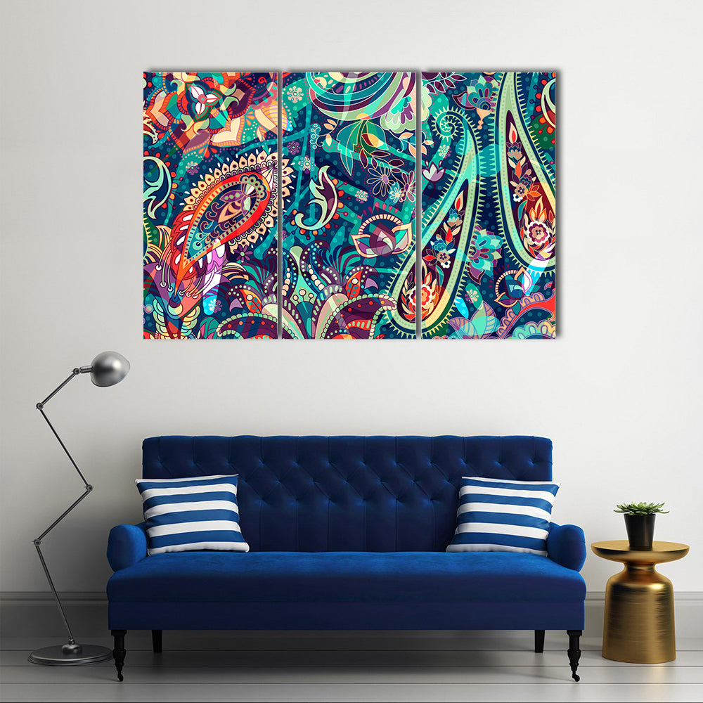 Colorful Boho Paisley Floral Canvas Wall Art