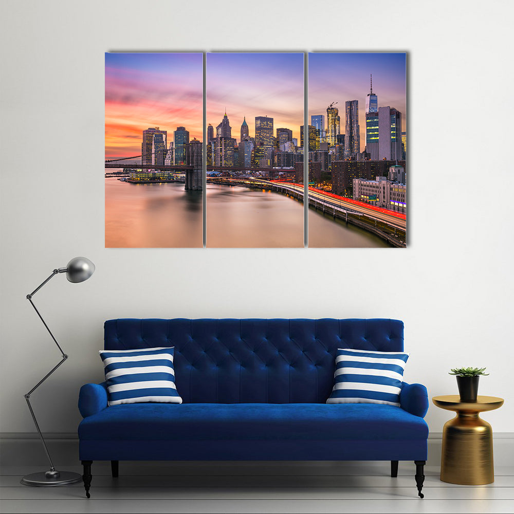 Brooklyn Bridge and Lower Manhattan Skyline Canvas Wall Art