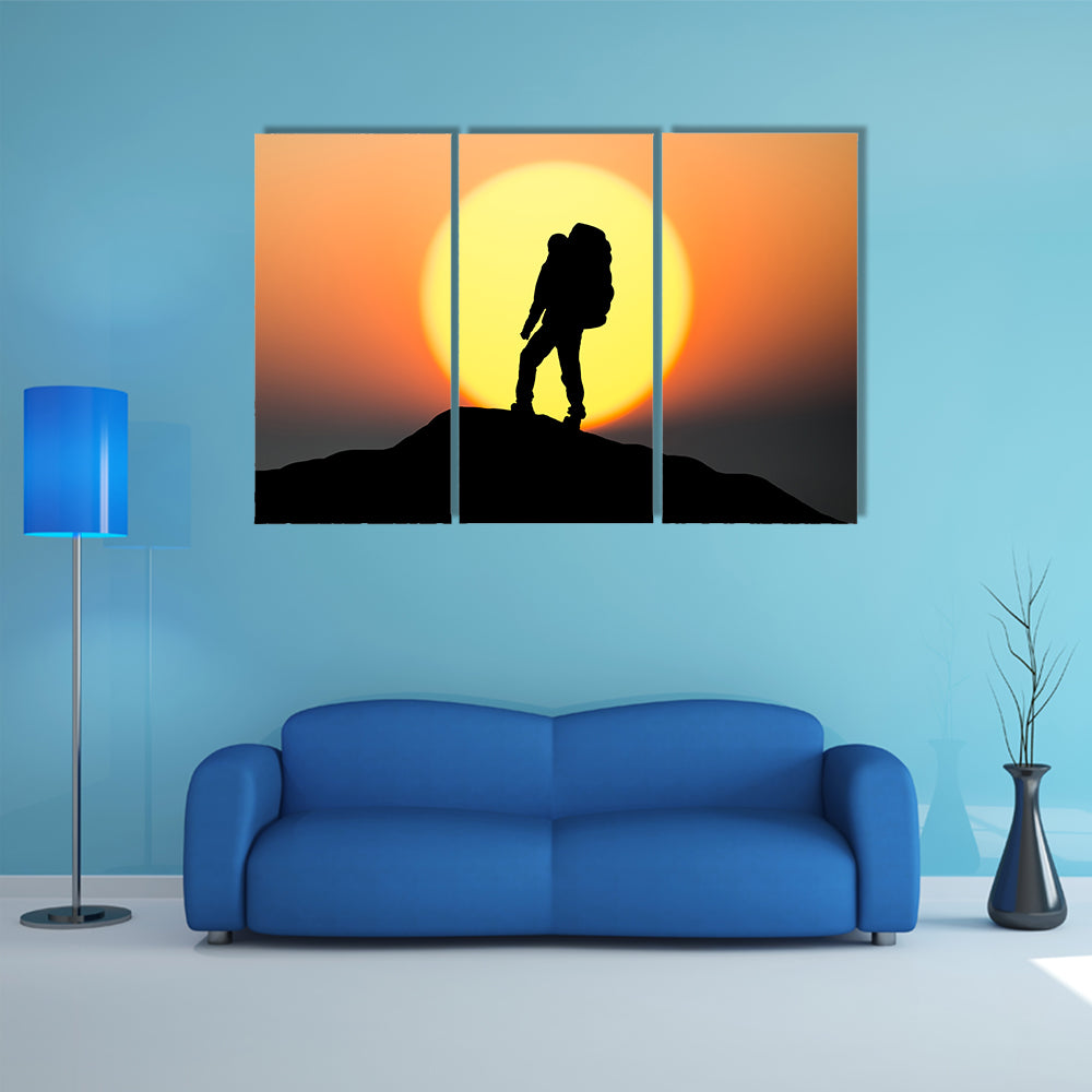 Silhouette Of Rock Climber On The Peak Canvas Wall Art