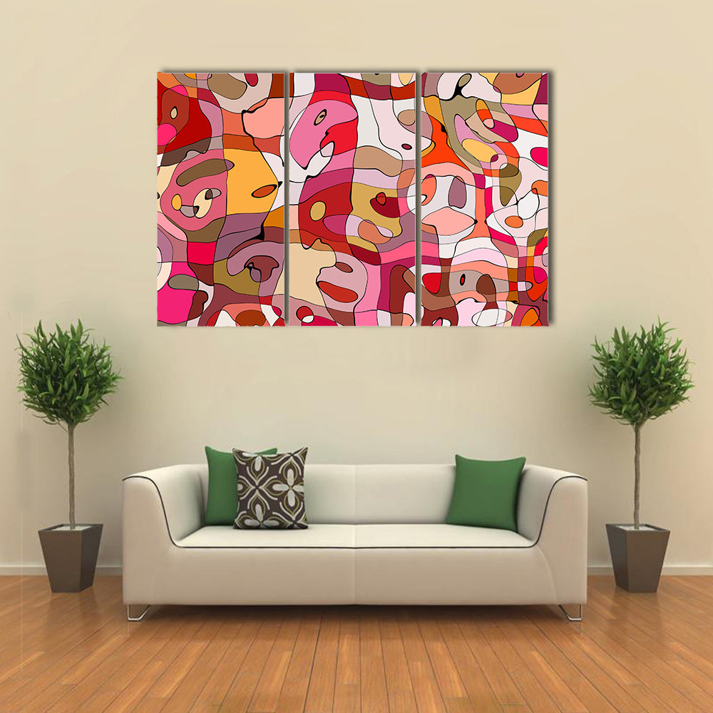 Crowded Abstract Faces in Warm Tones Canvas Wall Art