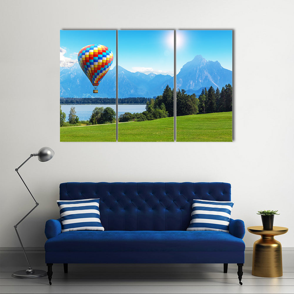 Bavaria Hot Air Balloon Over Alpine Lake Canvas Wall Art