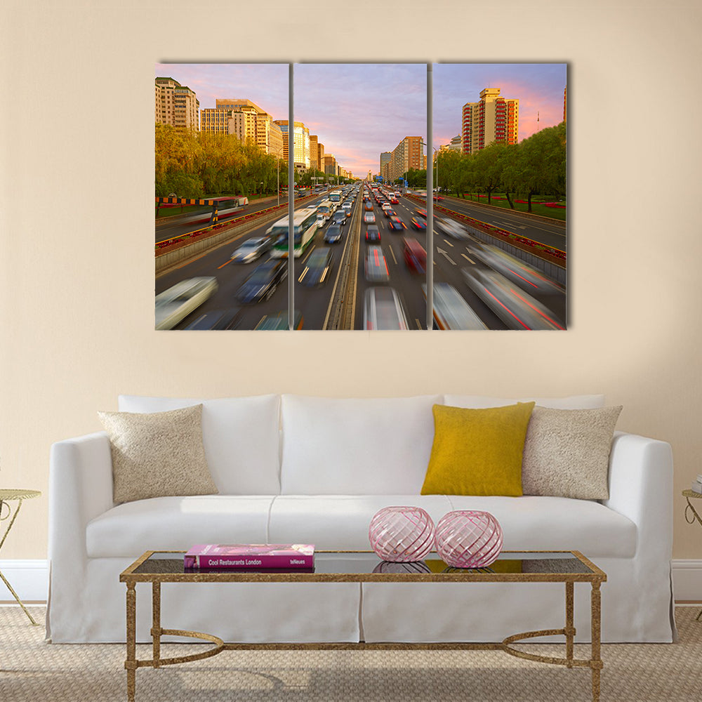 Traffic Crowd In Beijing Canvas Wall Art