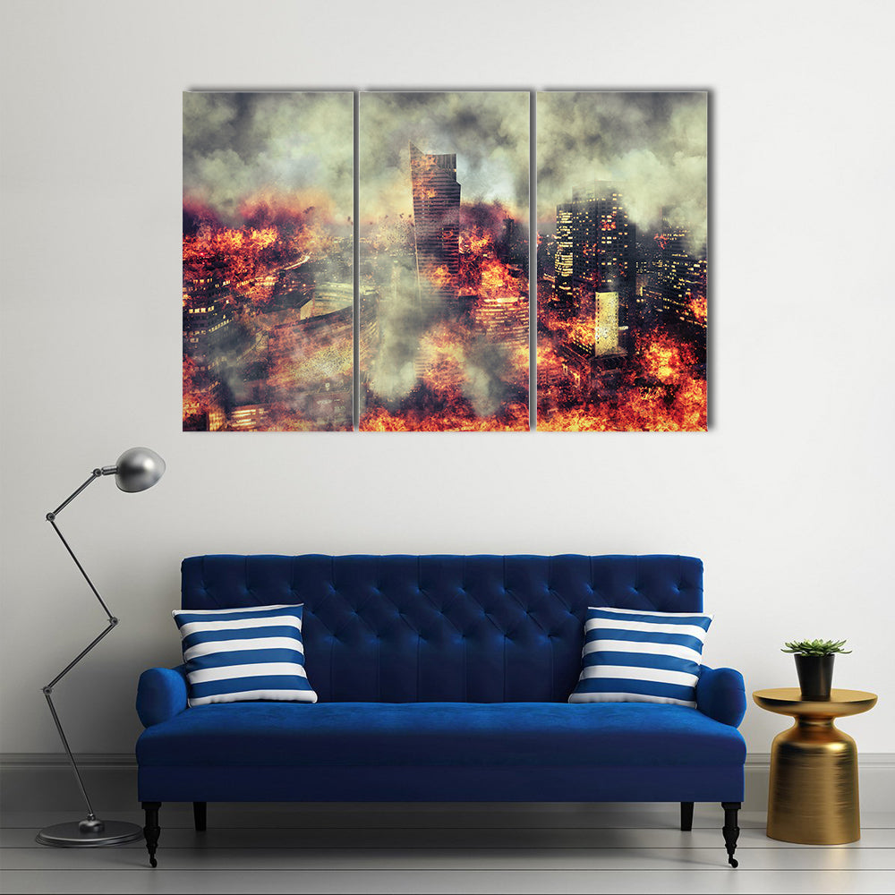 Burning City Abstract Canvas Wall Art