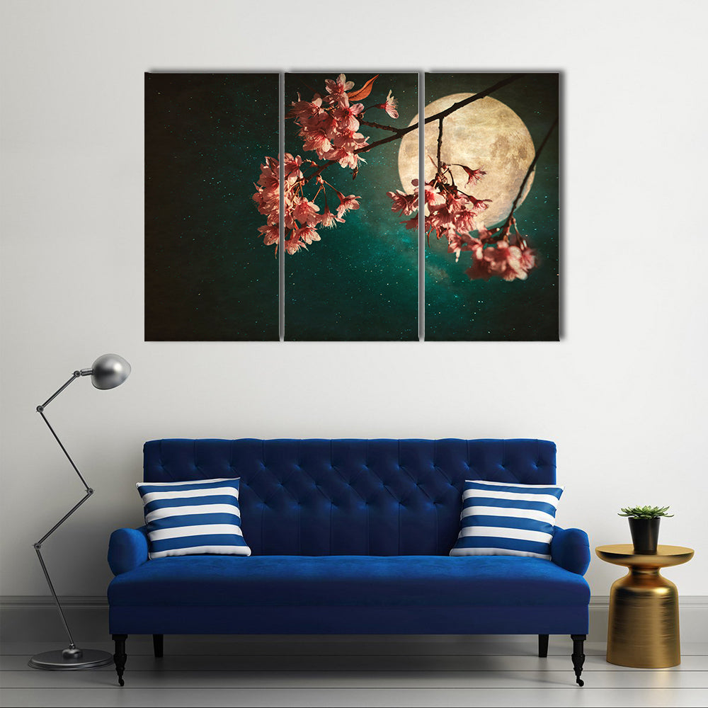 Moonlit Cherry Blossom Branch Canvas Wall Art