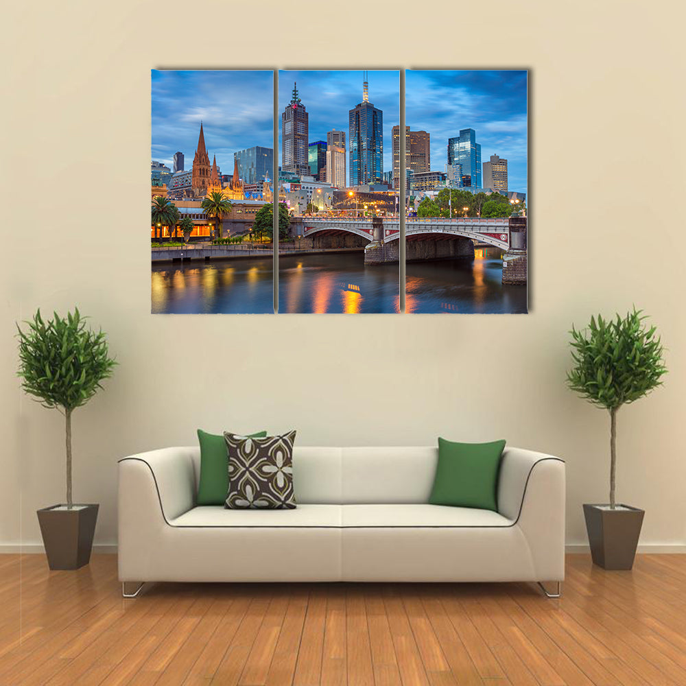Melbourne During Twilight Blue Hour Canvas Wall Art