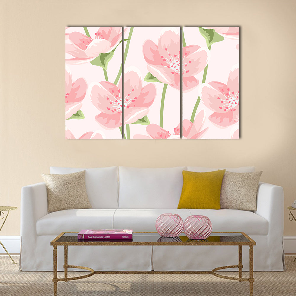 Blooming Pink Sakura Pattern Canvas Wall Art