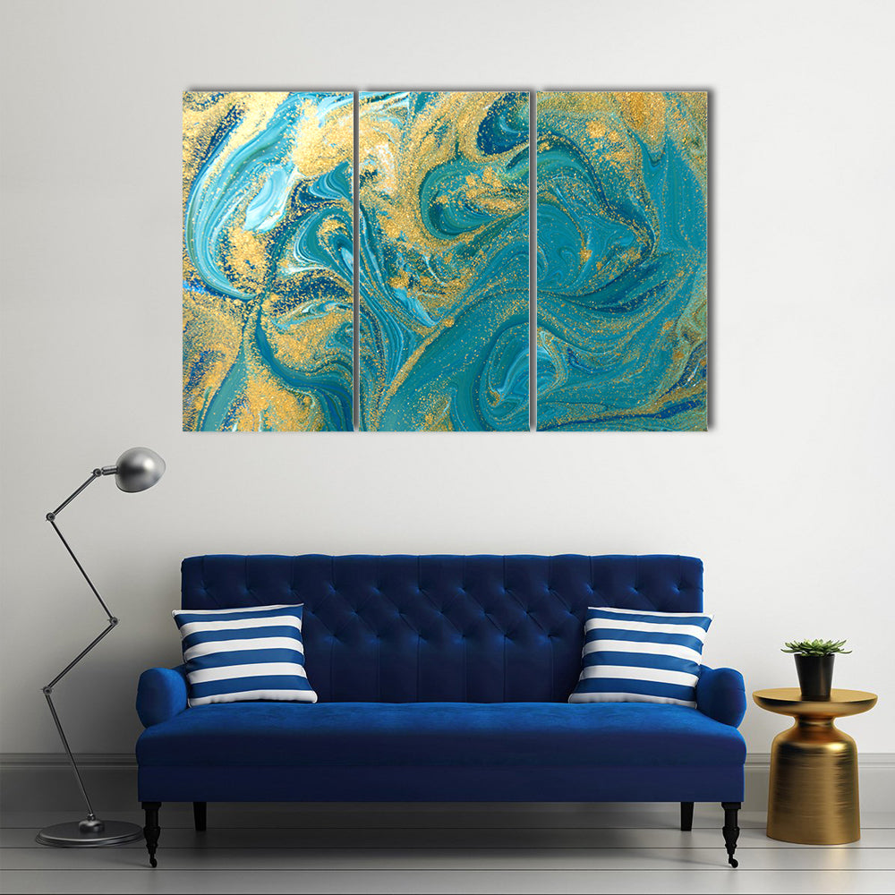 Teal Ink Marble with Gold Veins Canvas Wall Art