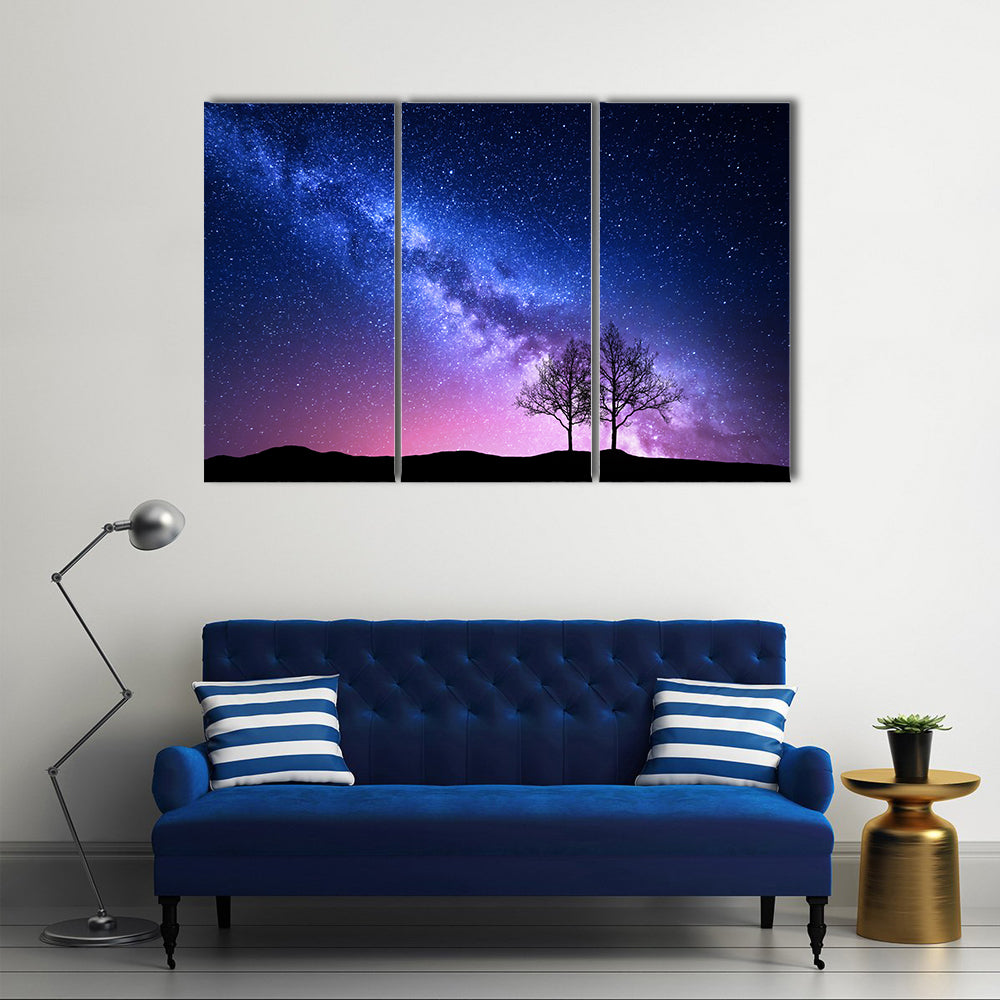 Starry Sky With Pink Milky Way Canvas Wall Art