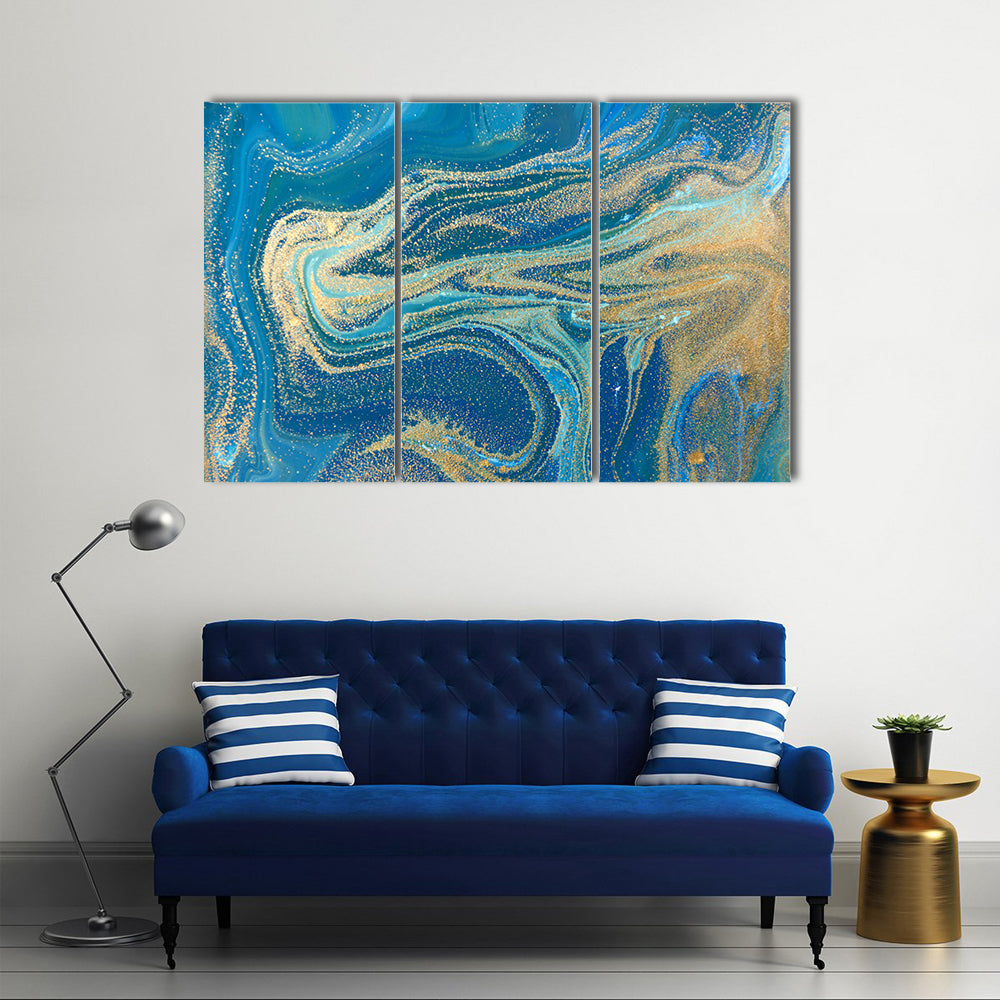 Blue and Gold Fluid Abstract Canvas Wall Art