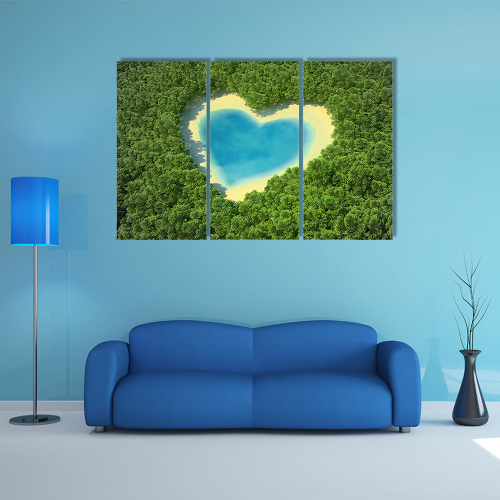 Heart Shaped Pond In A Tropical Forest Canvas Wall Art