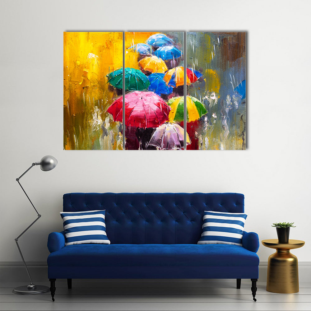 Rainy Street with Colorful Umbrellas Canvas Wall Art