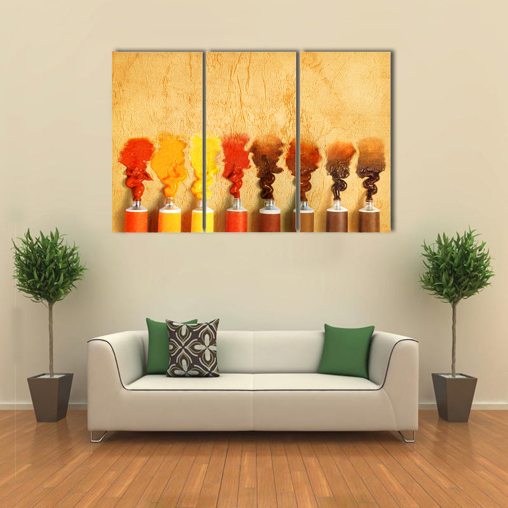 Eight Paint Tubes in Warm Yellow-brown Gradient Canvas Wall Art