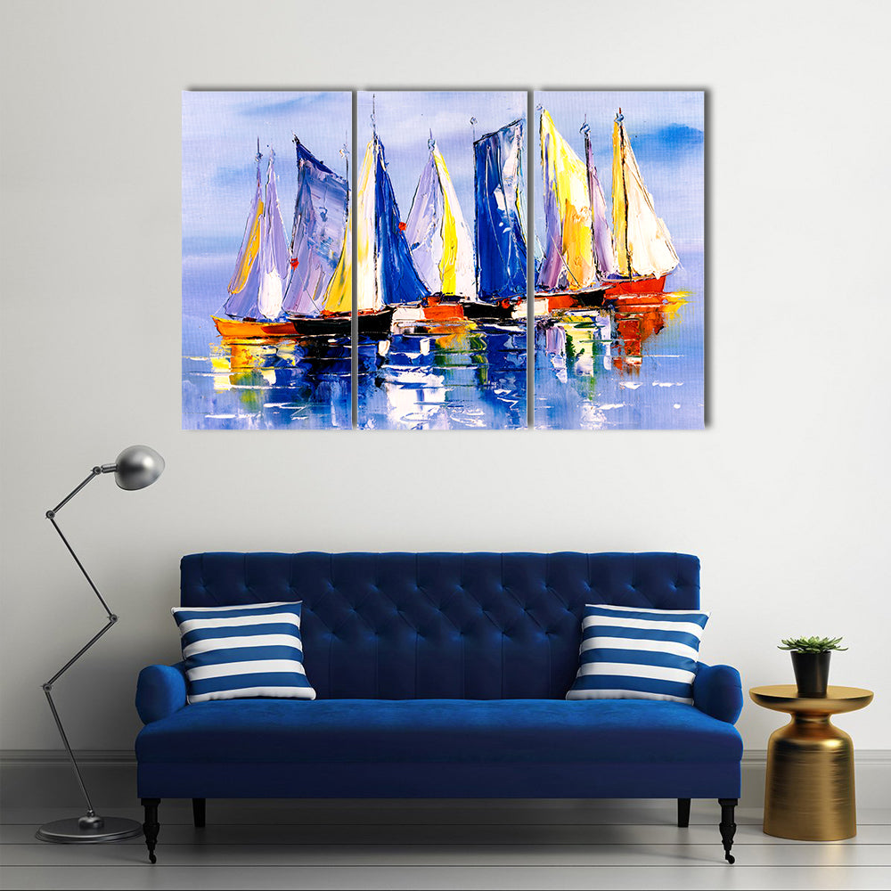 Sail Boats At Harbor Canvas Wall Art
