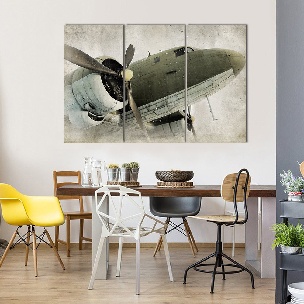 Old Propeller Airplane Canvas Wall Art