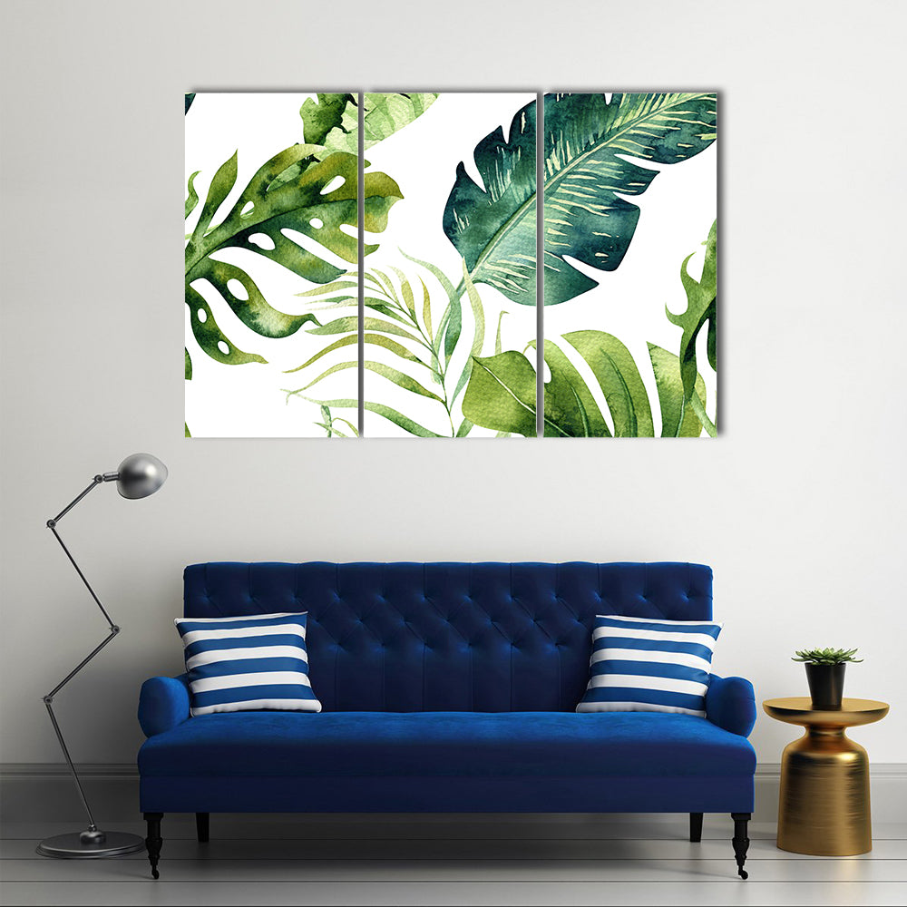 Tropical Monstera and Palm Leaves Canvas Wall Art