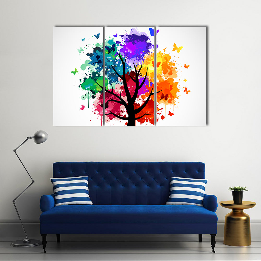 Colorful Butterflies On Tree Canvas Wall Art
