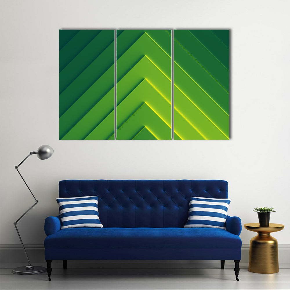 Layered Green Geometric Chevron Abstract Canvas Wall Art