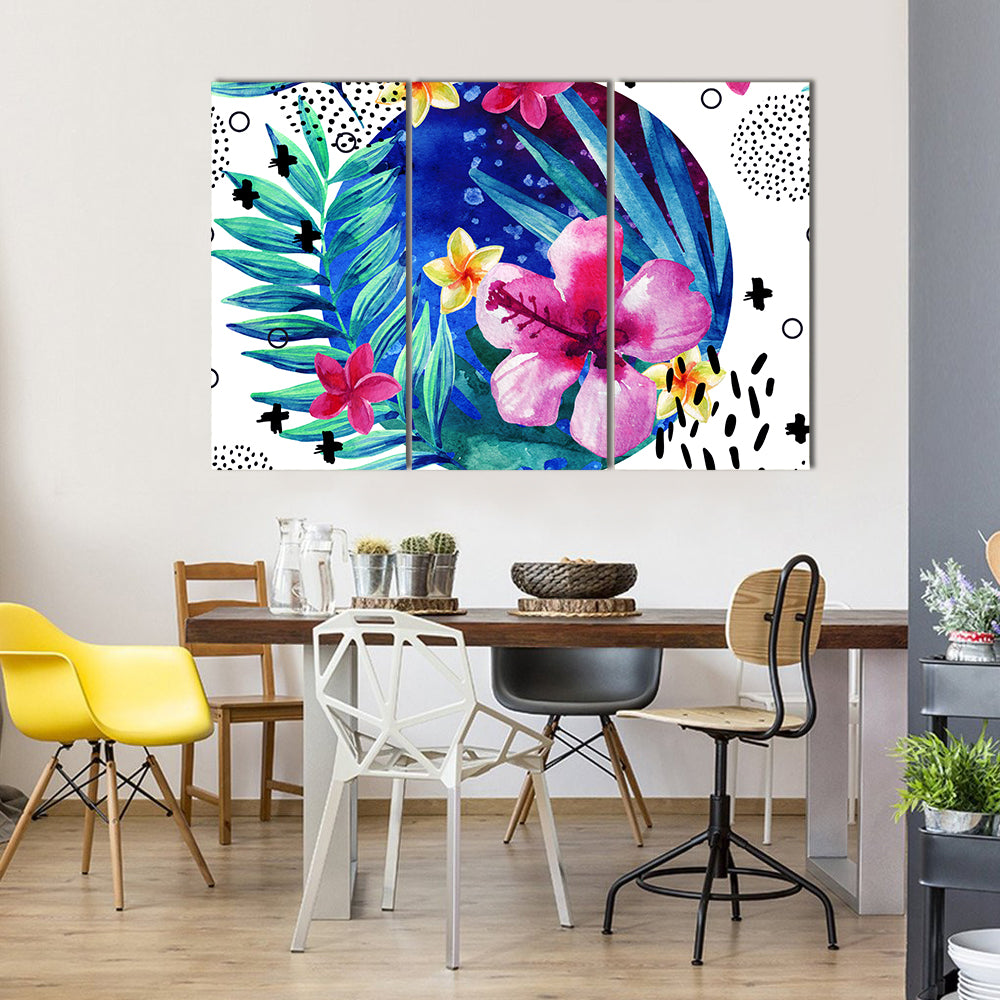 Tropical Hibiscus and Plumeria Circle Canvas Wall Art