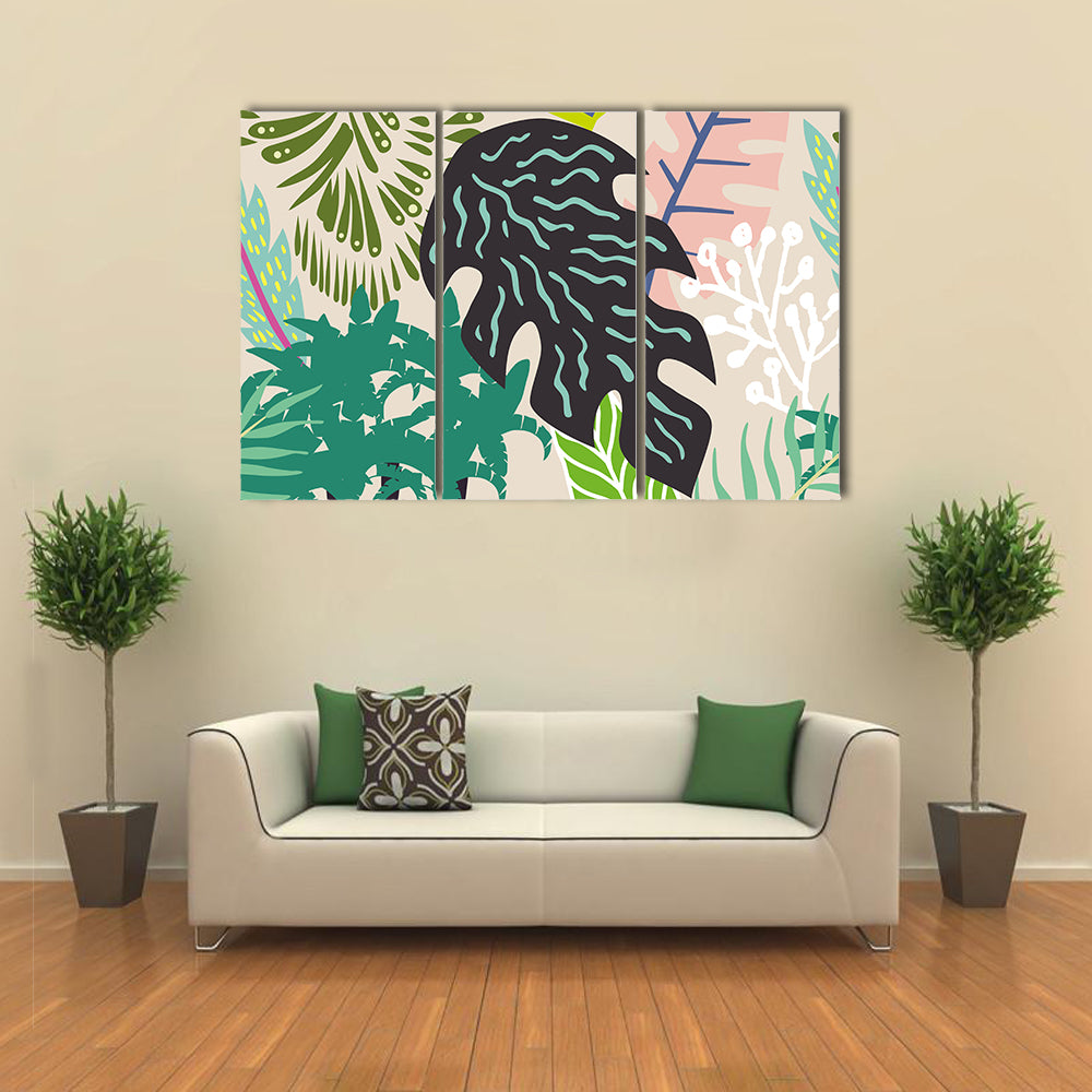 Abstract Palm Leaves Collage Canvas Wall Art