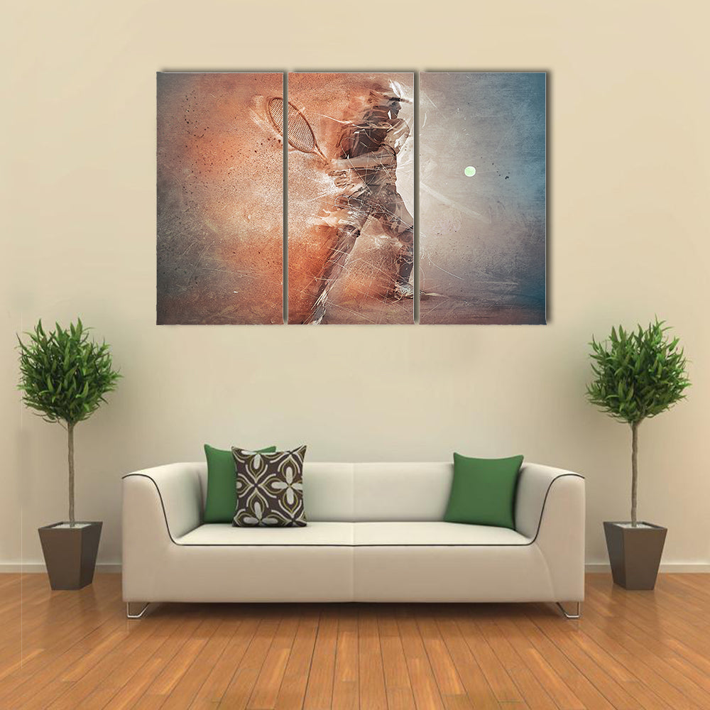 Tennis Player Hitting The Ball Illustration Canvas Wall Art