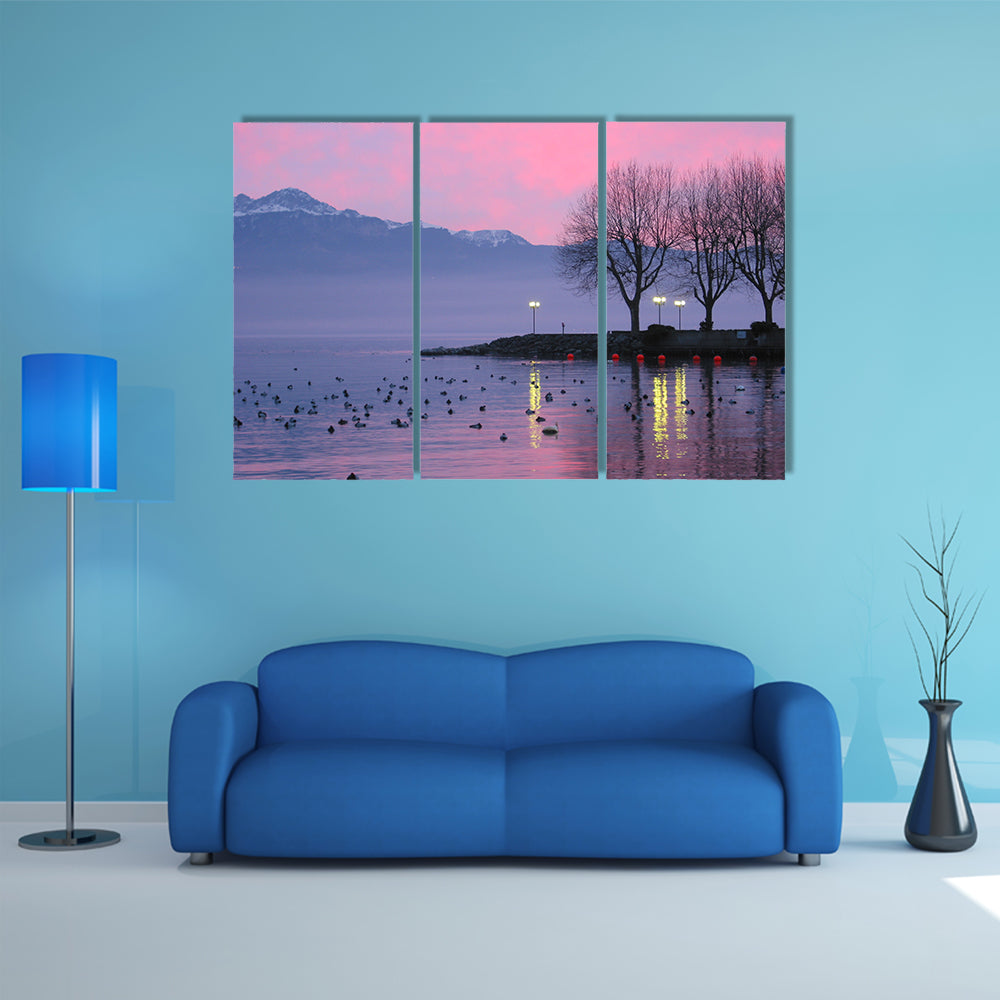 Sunset On Lake Geneva Canvas Wall Art