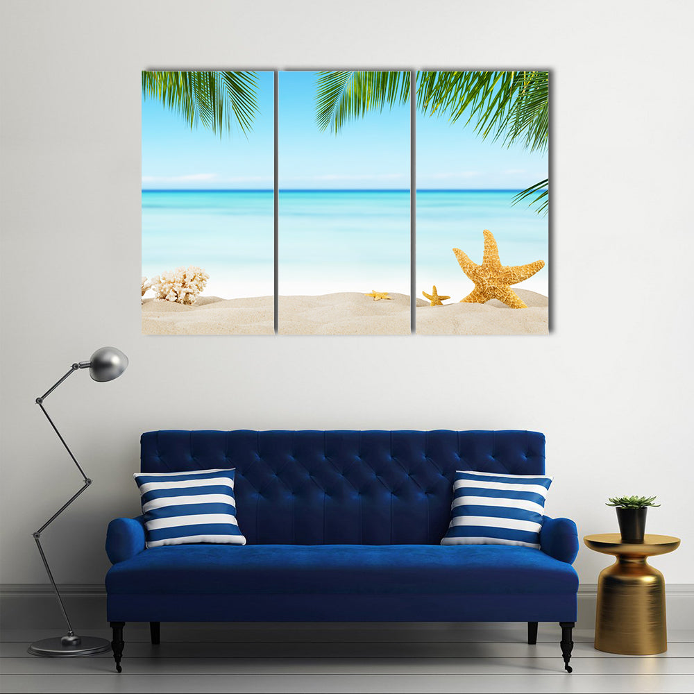Three Starfish on Tropical Sandy Beach Canvas Wall Art