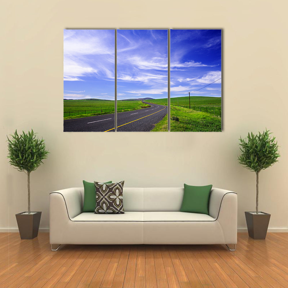 Winding Road Through Green Fields Canvas Wall Art