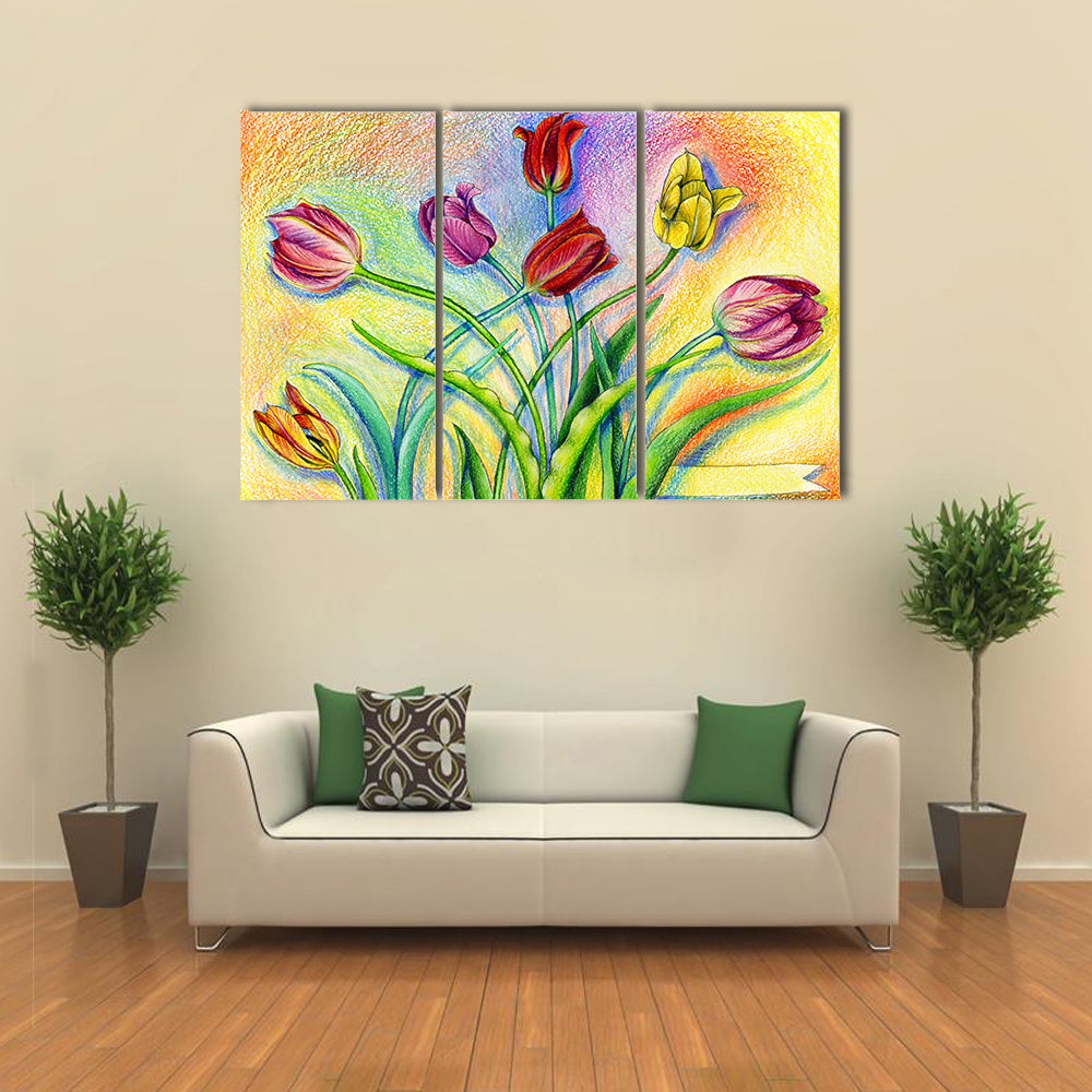 Multicolor Pencils Tulips Canvas Wall Art