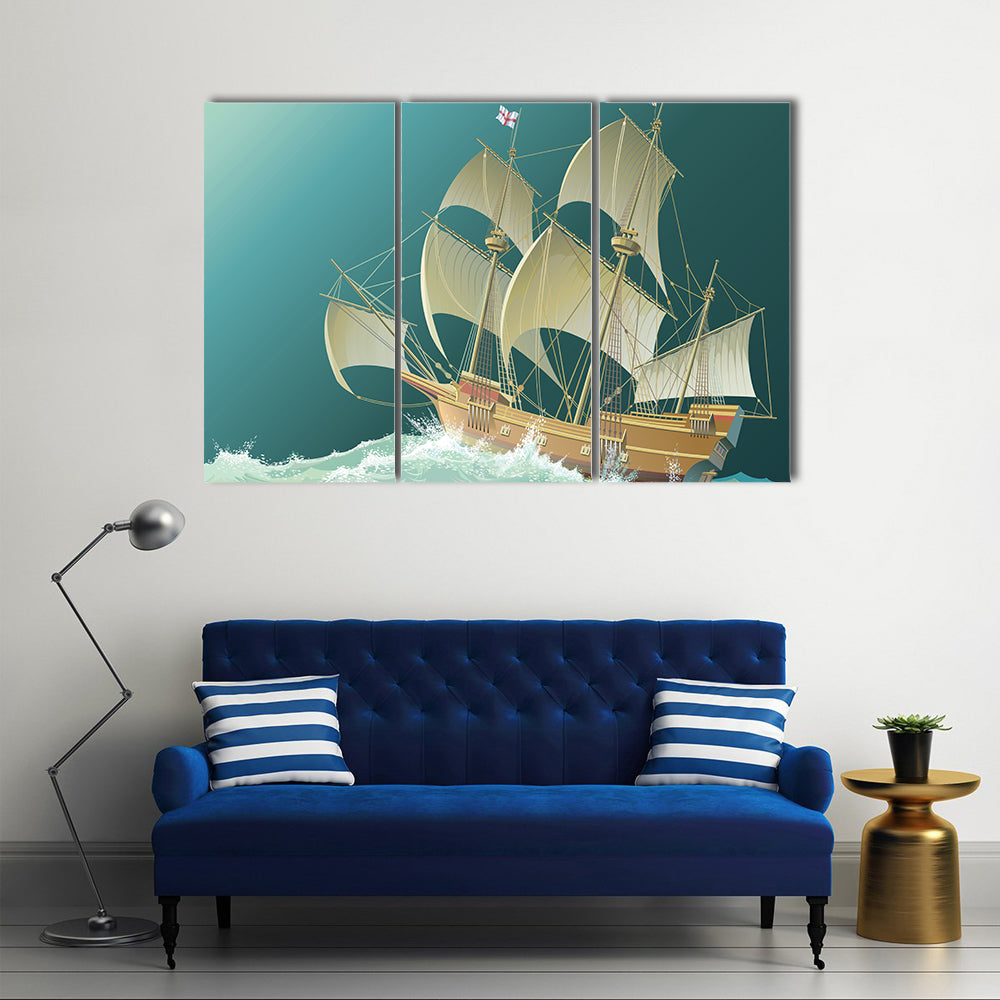 Galleon Mayflower In Heavy Sea Canvas Wall Art