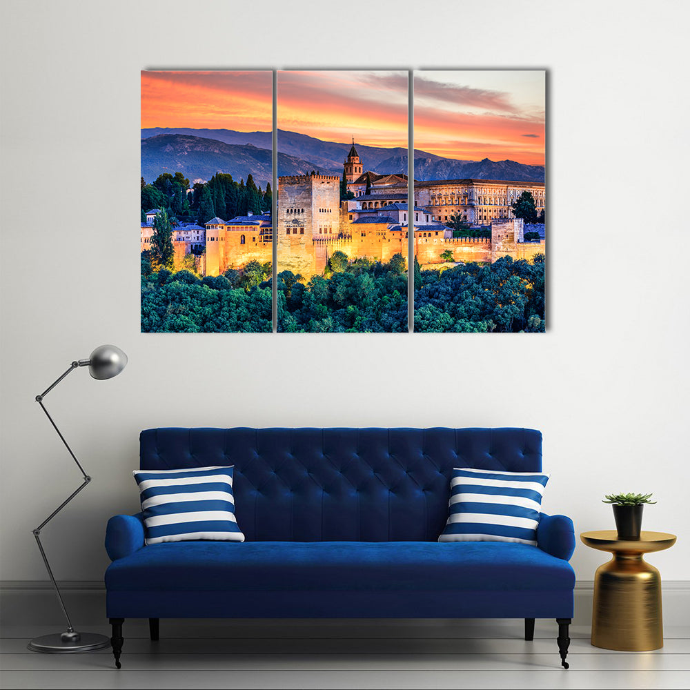 Alhambra Fortress At Sunset Canvas Wall Art