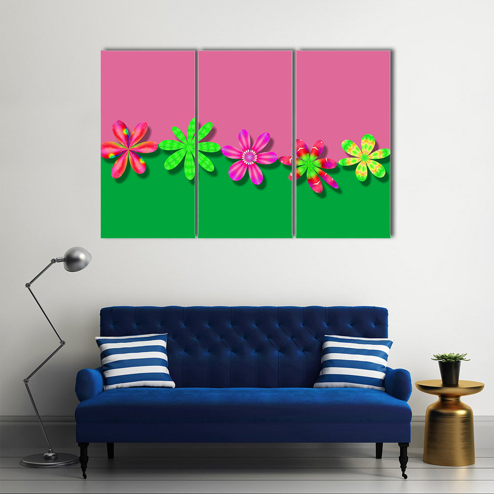 Fantasy Pink &amp; Green Flowers Canvas Wall Art