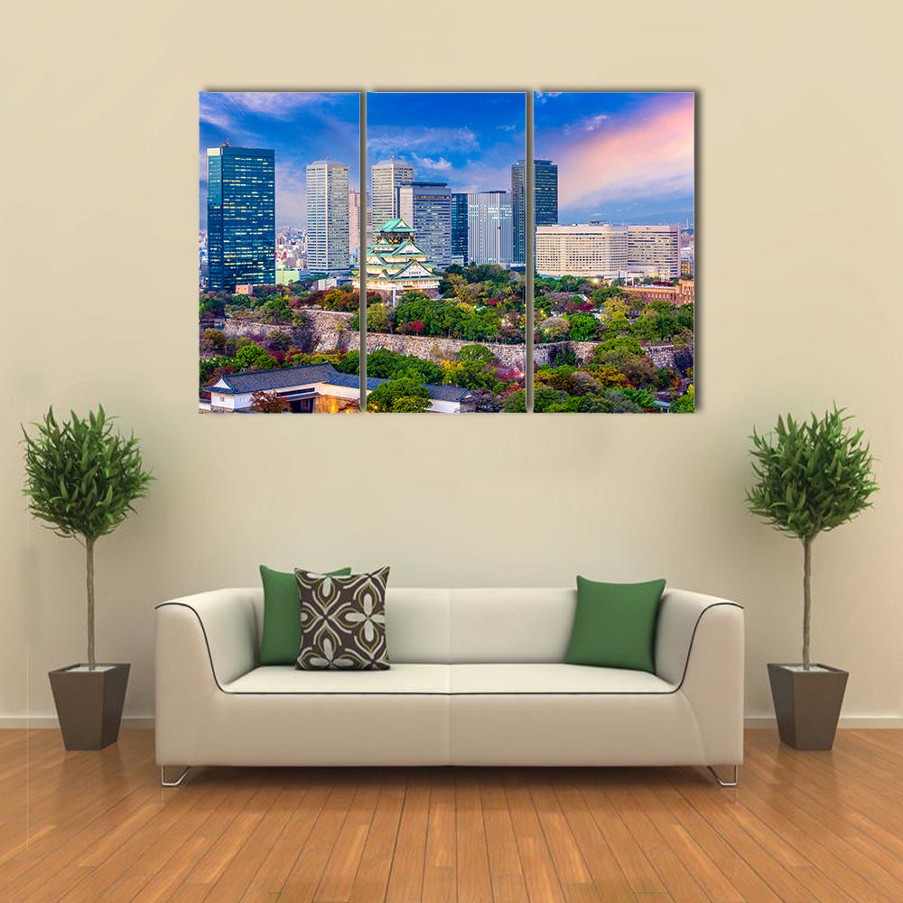 Osaka Castle and City Skyline at Dusk Canvas Wall Art