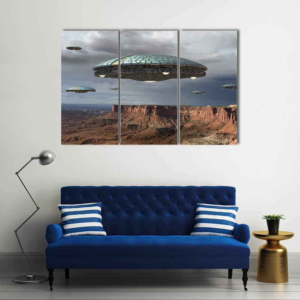 Alien Fleet Over the Grand Canyon Canvas Wall Art