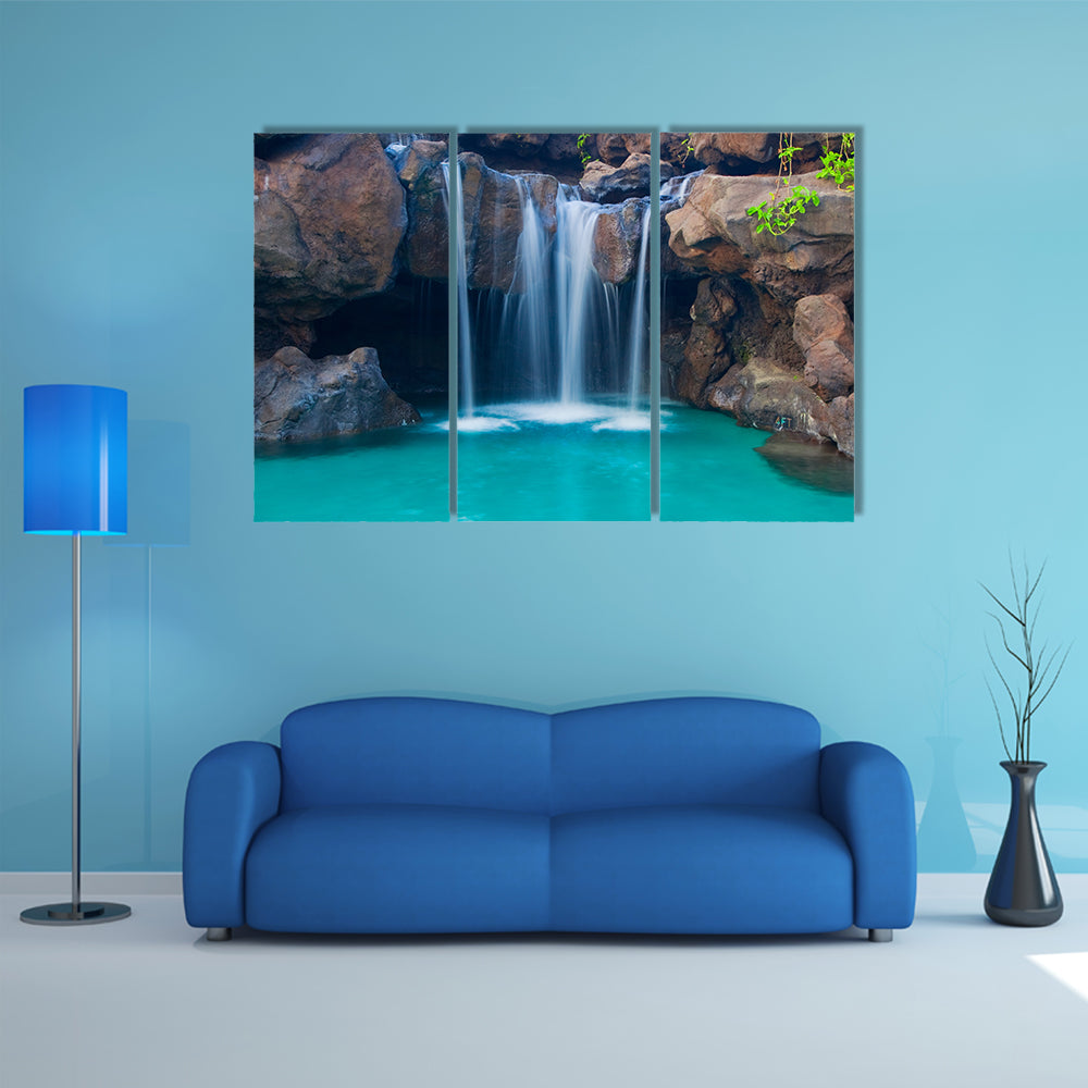 Waterfall Into Hotel Pool In Hawaii Canvas Wall Art