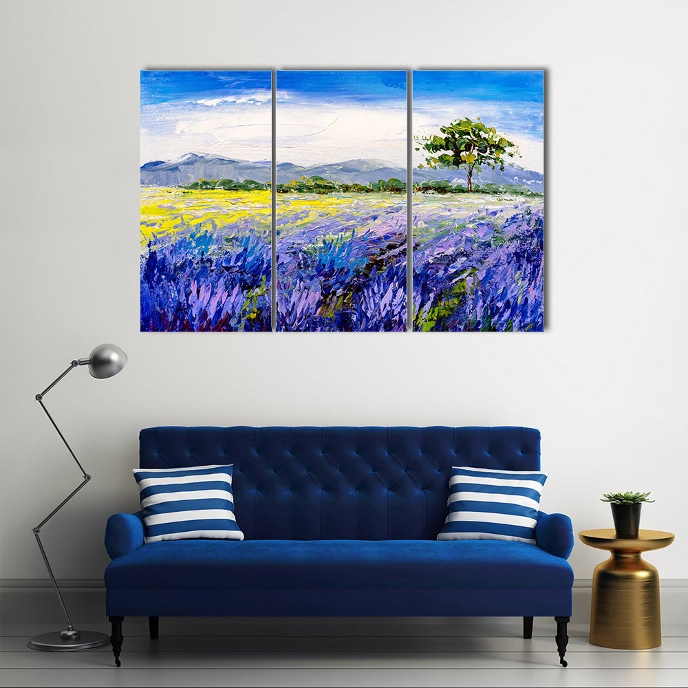 Lavender Field with Lone Tree Canvas Wall Art