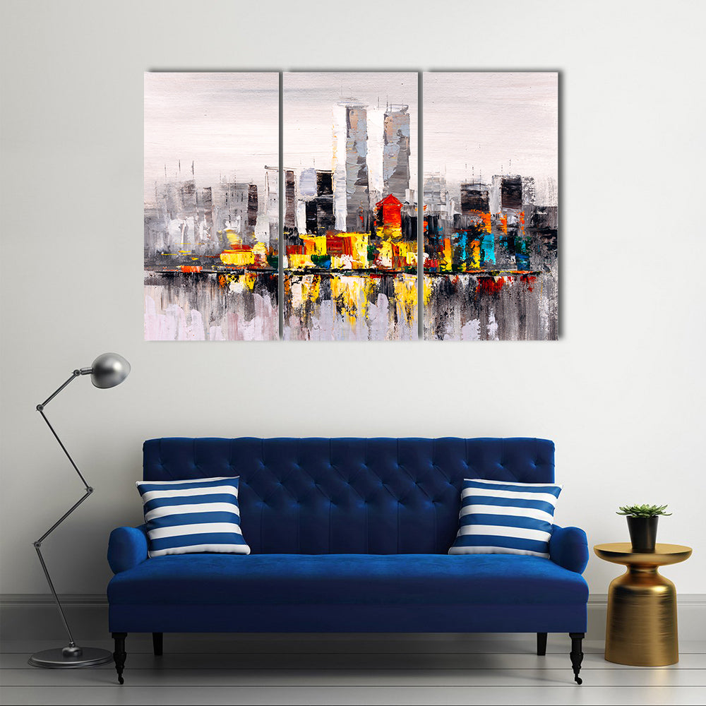 Abstract New York City Skyline with Reflection Canvas Wall Art