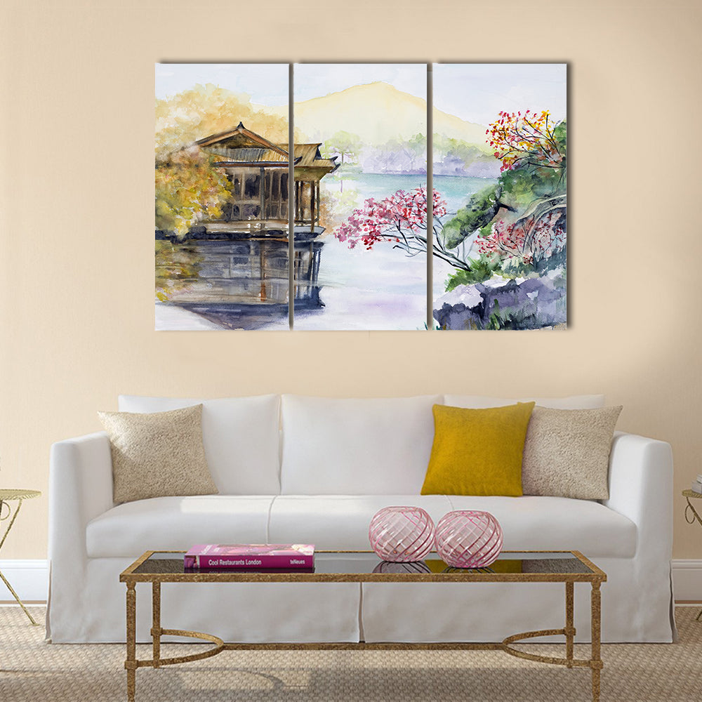 West Lake Pavilion and Blossoms Canvas Wall Art