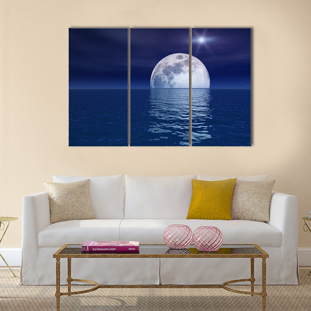 Quasar Star Over Night Moon Over Sea Wall Art